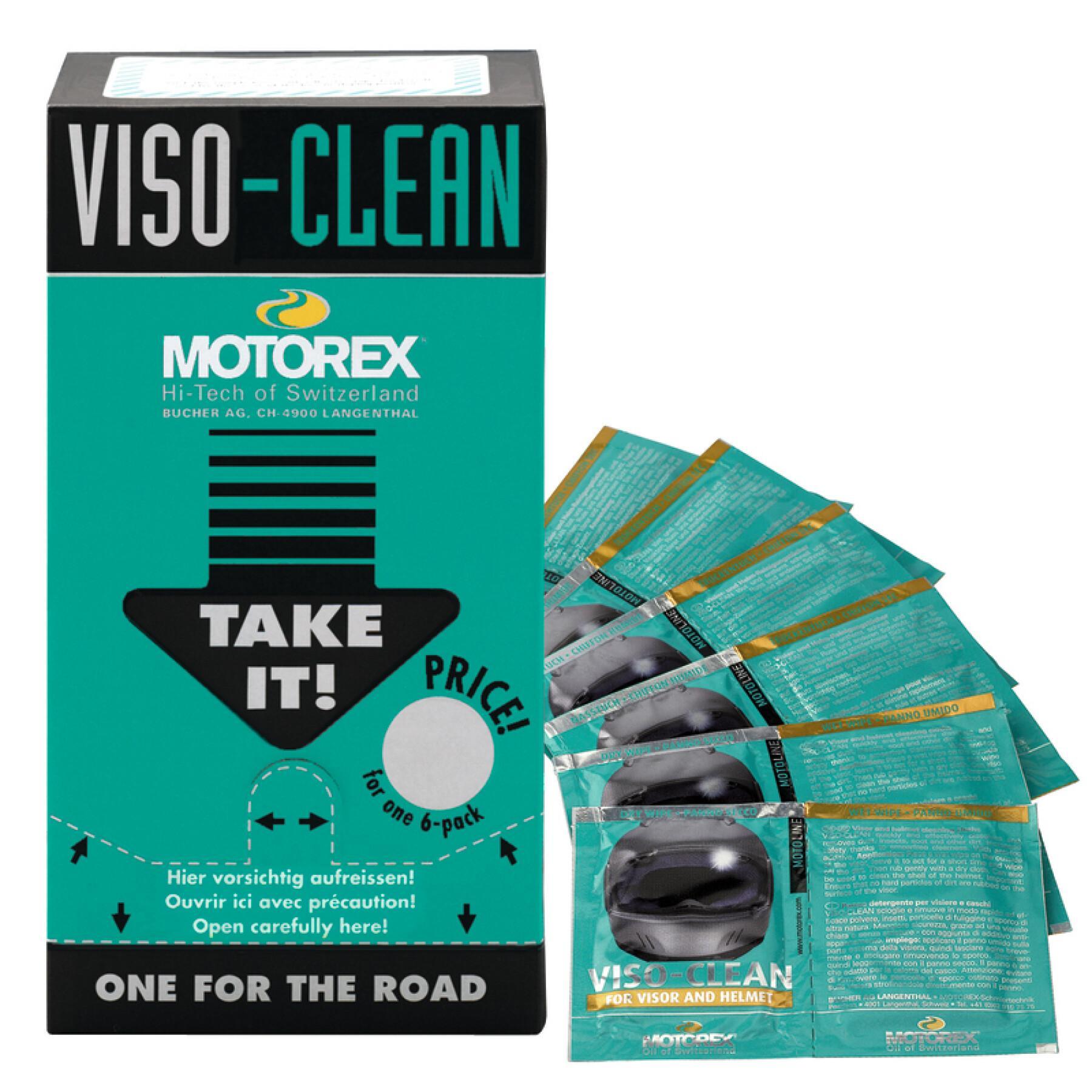 Opakowanie 12 torebek po 6 chusteczek czyszczących Motorex Viso Clean